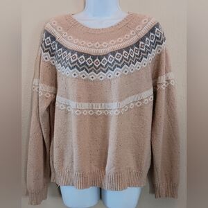 Vintage Nordic  Sweater Holiday Cozy Soft Winter Tan White Weatherproof Boho